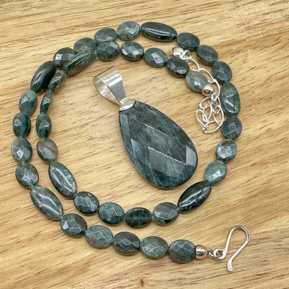 Jay King Green Apatite Necklace Pendant Sterling Silver 18" Faceted Polished - Picture 5 of 8